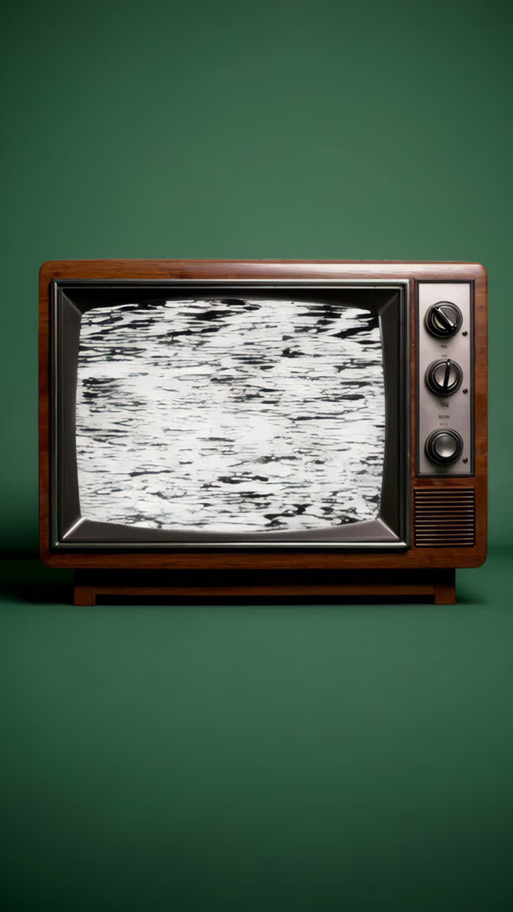 Vintage Television with Static Screen on Green Background
