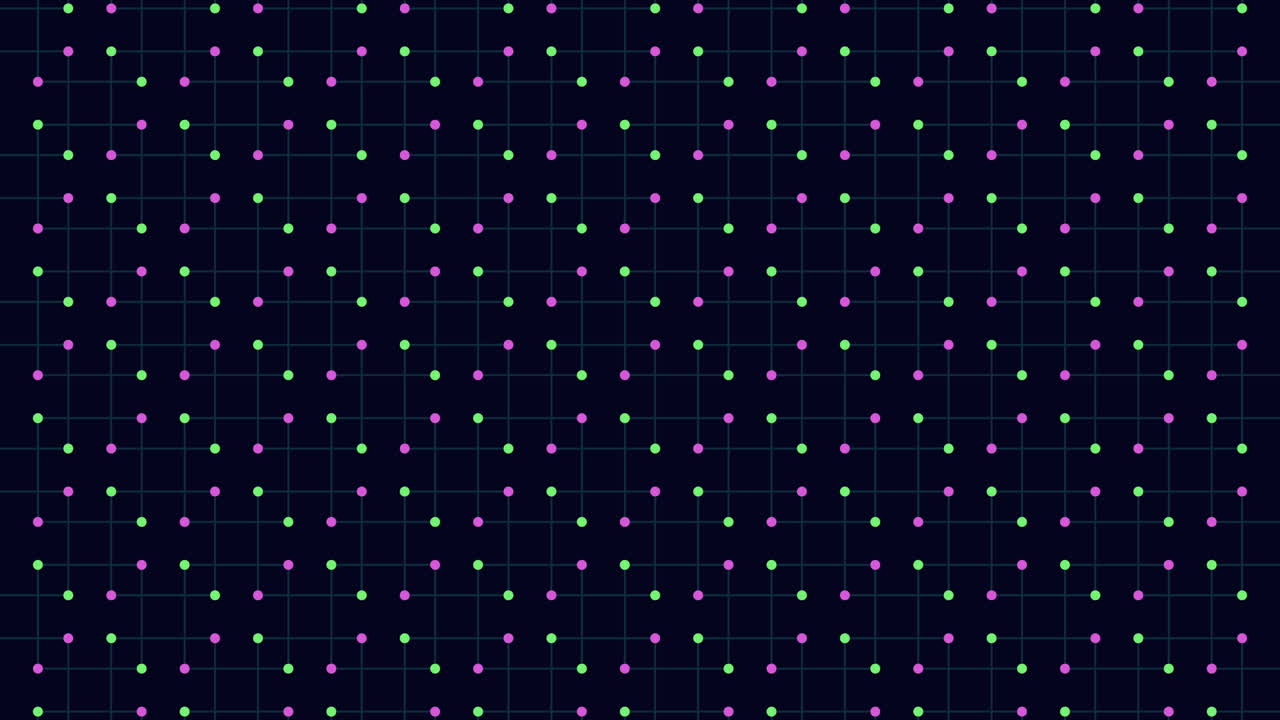 어두운 배경에 초록색과 파란색의 색의 다채로운 점들의 격자