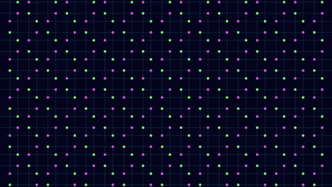 grid of colorful dots shades of green and blue on dark background