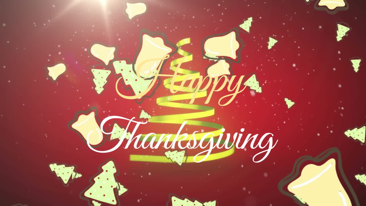 눈이 내리고 크리스마스 장식 위에 행복한 추수감사절 텍스트의 애니메이션