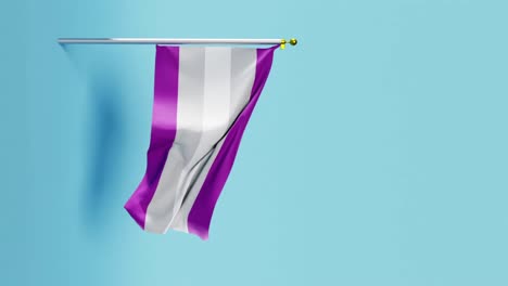 la bandera gris-sexual púrpura en la parte superior de un poste de viento en un video de animación de fondo azul