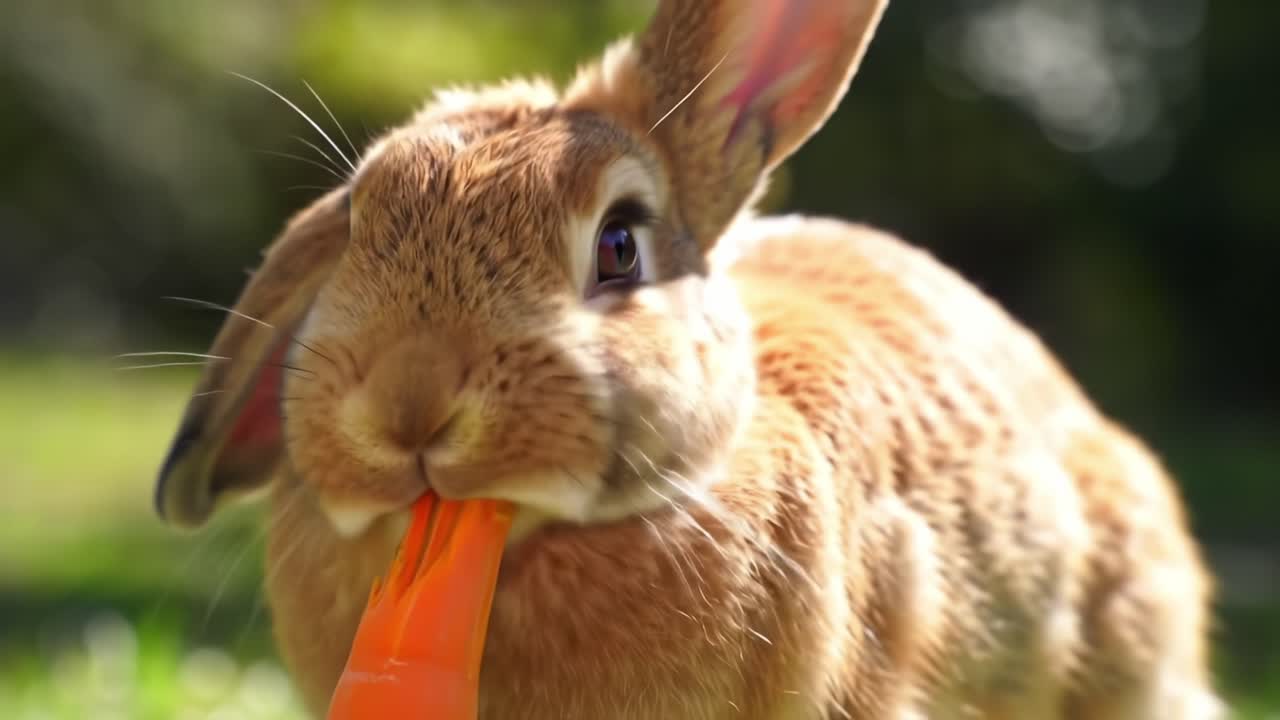 Adorable Rabbit Enjoying a Carrot Snack in a Lush Green Environment, Capturing the Joy of Nature and the Playful Spirit of Wildlife Moments
