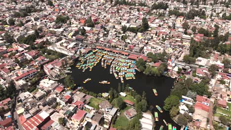 Xochimilco-from-sky,-drone-footage-showcases-southeastern-CDMX,-Mexico