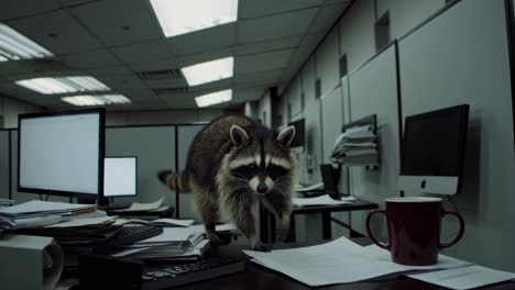 raccoon in an office