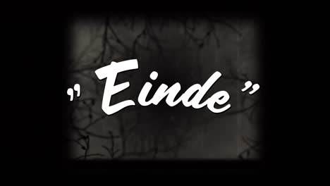 Digital-animation-of-einde-text-against-vhs-effect-over-creepy-trees-against-black-background