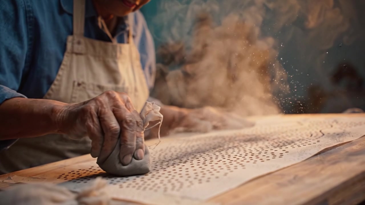 Artisan Crafting: An Experienced Artist Concentrates on Intricate Details While Working with Clay and Creating Textured Patterns in a Creative Studio Environment