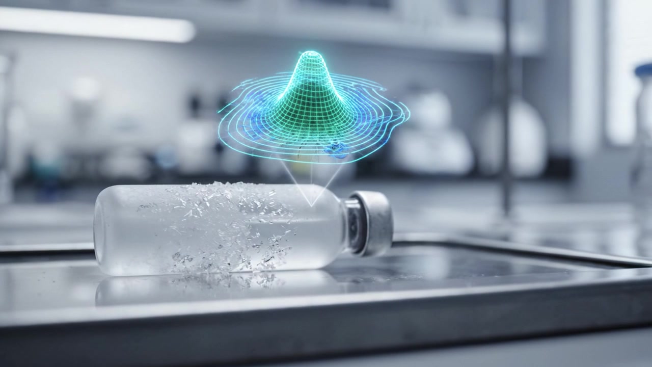 A Freezing Bottle of Liquid with Digital Visualization in a Modern Laboratory Setting Depicting Advanced Research Techniques and Scientific Innovation