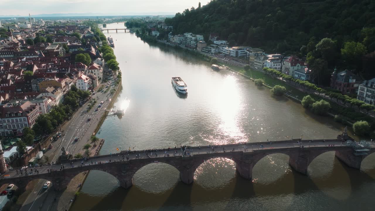 Aerial View of Heidelberg, Germany: Neckar River, Old Bridge, and Cityscape