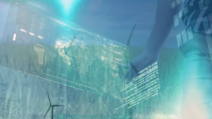 animazione dell'elaborazione dei dati sulla turbina eolica e sul campo