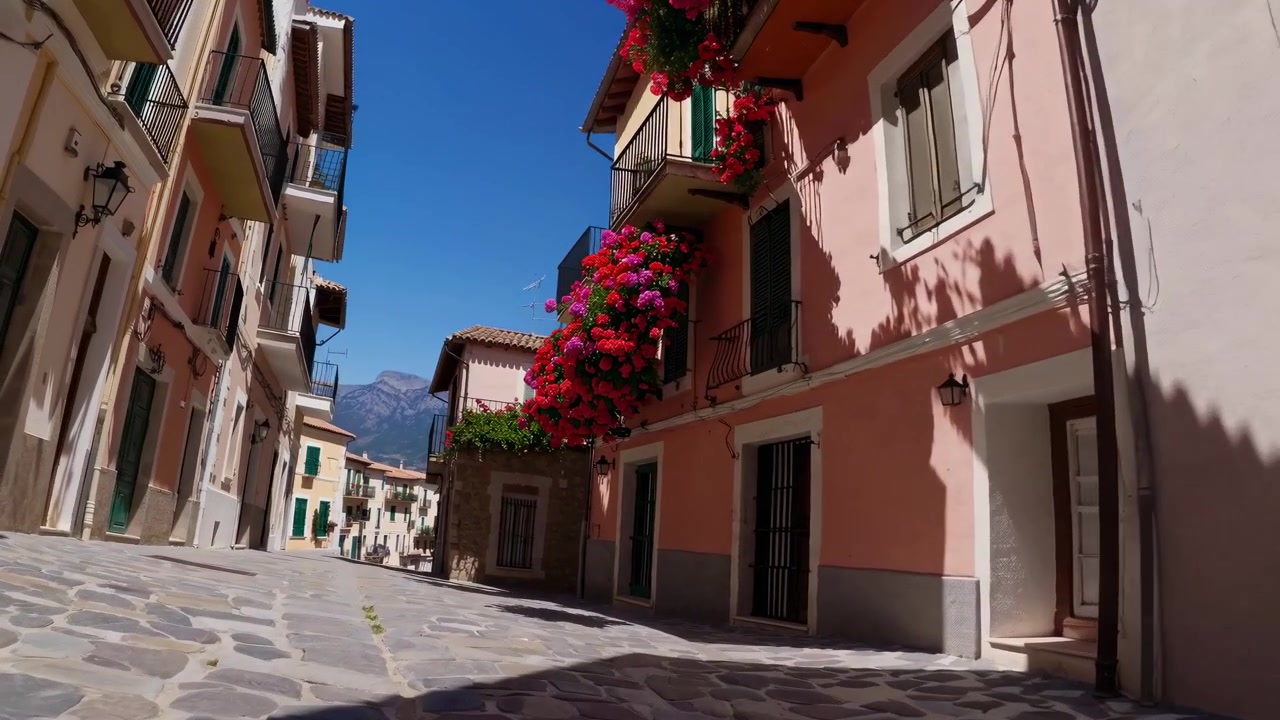 Estrecha calle empedrada en un encantador pueblo italiano