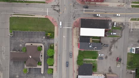 Corunna,-Michigan-downtown-with-drone-video-overhead-moving