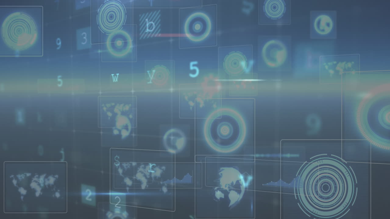 Animation of cyber attack warning over scopes scanning and data processing