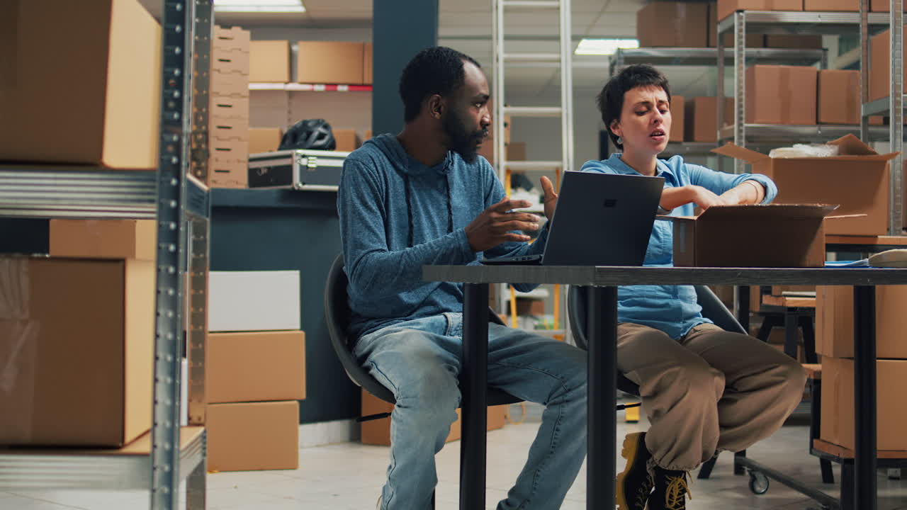 People working in a warehouse with boxes