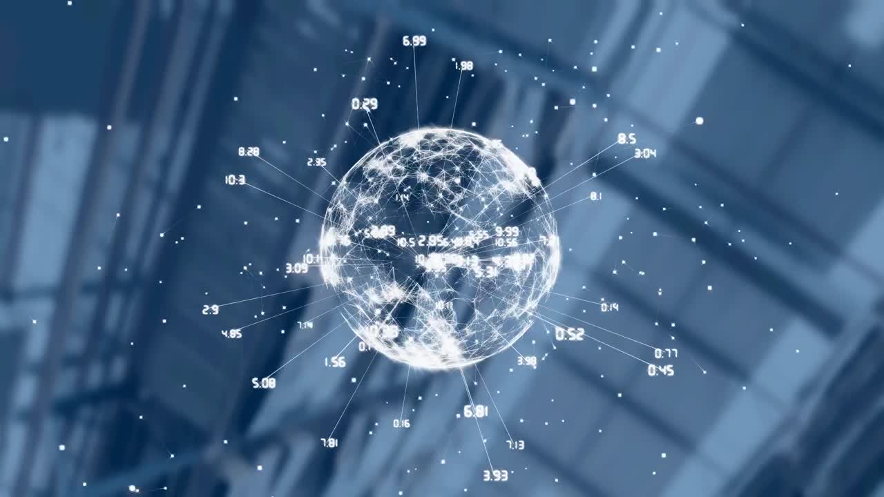 배경에 창고에 대해 회전하는 연결 네트워크의 세계