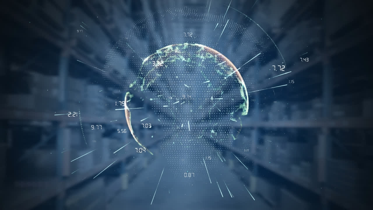 전 세계 숫자와의 연결 네트워크의 애니메이션