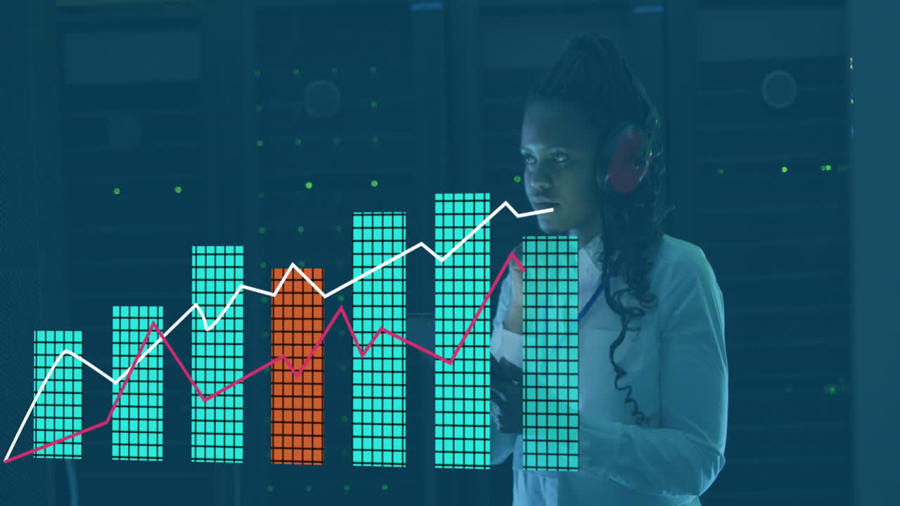 animación del procesamiento de datos sobre la mujer afroamericana por servidores informáticos