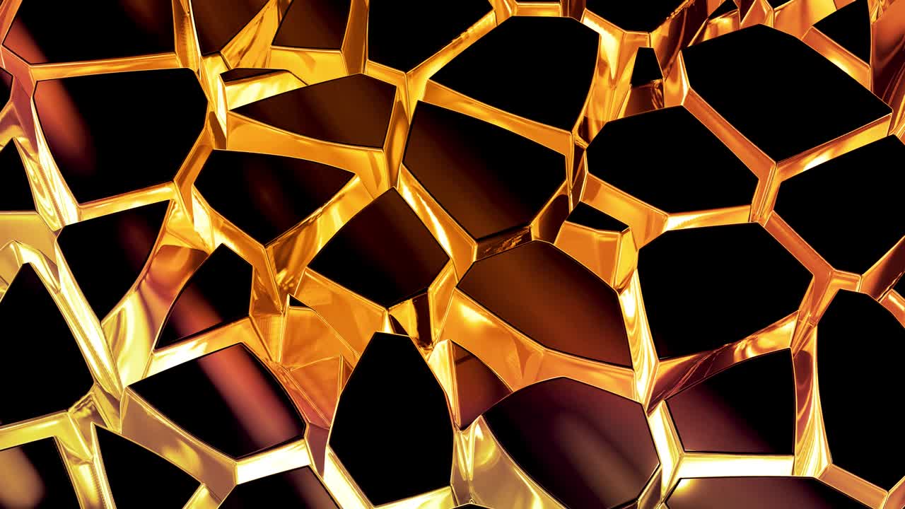 Sfondo astratto in loop con motivo a onde di liquido dorato scintillante su superficie lucida e brillante. Fluido blu viscoso simile a una superficie di lamina d'oro o vetro brillante. Bellissimo sfondo festivo creativo