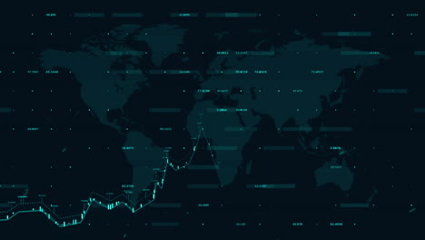 animation of data processing over world map on dark background