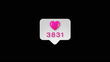 red like button with increasing counting of numbers animation social media reaction buttons love