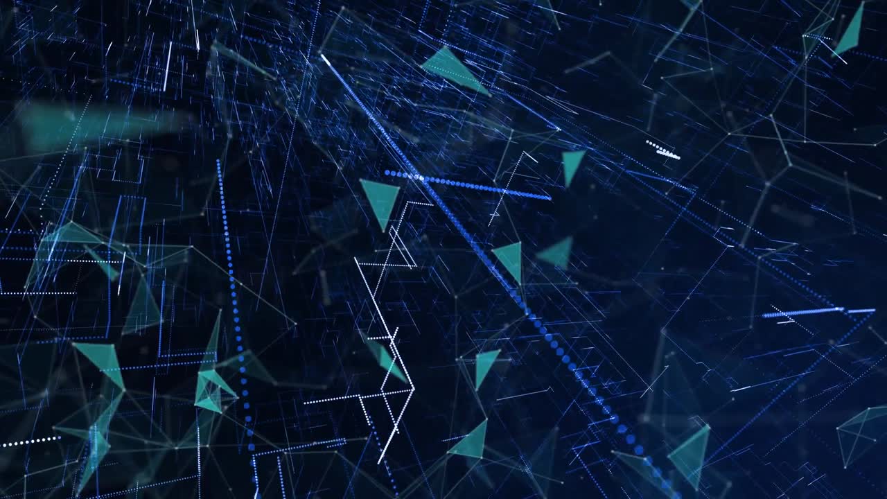 animación de redes complejas y conexiones brillantes que se mueven sobre un fondo negro