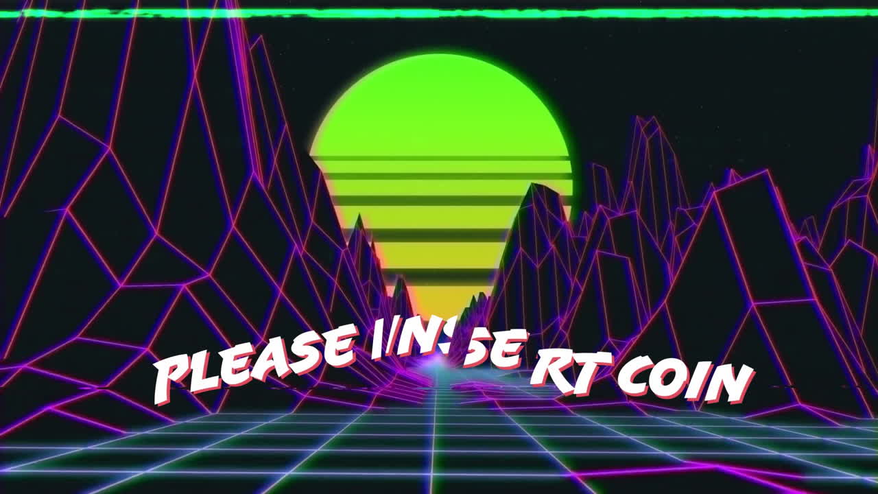 디지털 산과 태양 위에 동전 텍스트를 입하십시오.