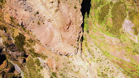 Magnificent-top-down-drone-view-with-people-on-a-steep-stairs