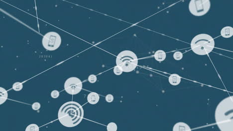 animation of network of connections with icons over data processing