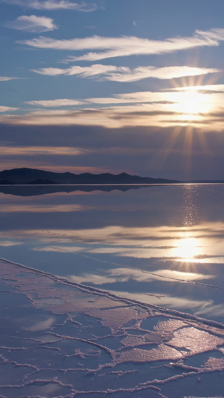 소금 호수 위 의 해 가 지는 것