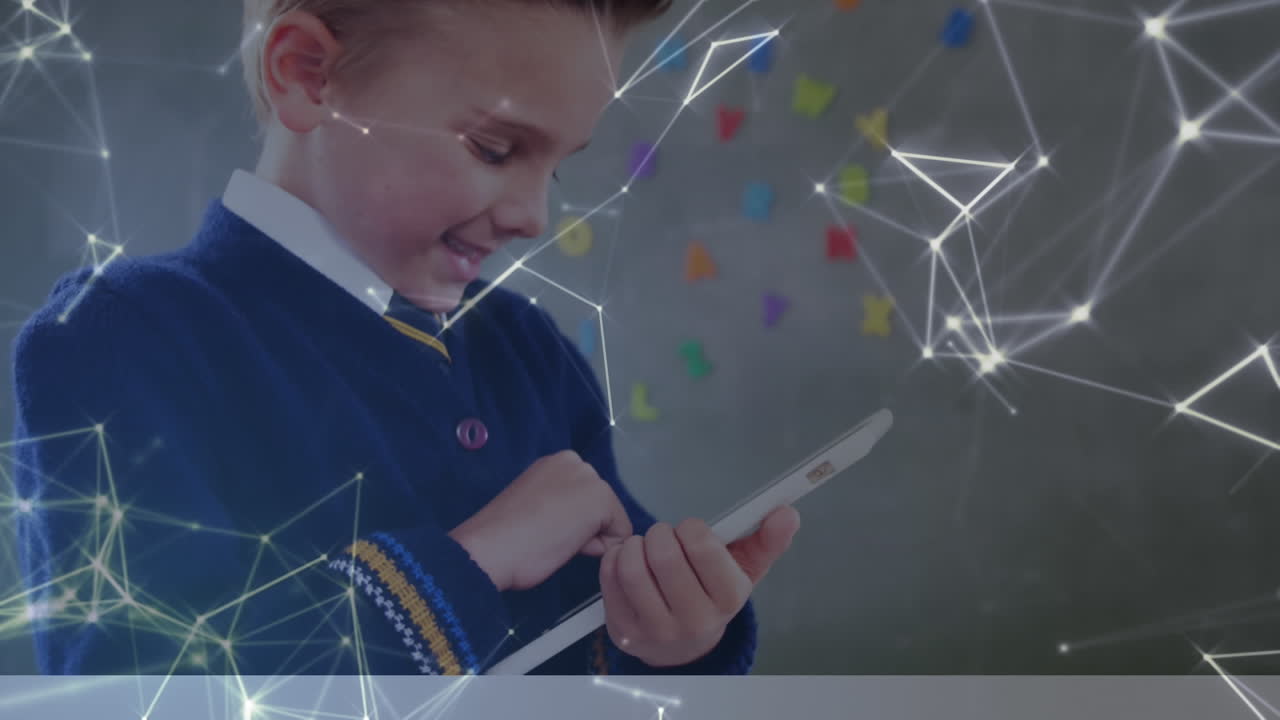 animación de la red de conexiones con escolares usando tableta