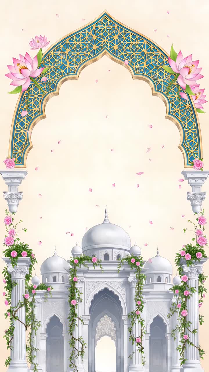 Sfondo Arco Nuziale Islamico con Loto Floreale e Padiglione Elegante 4K