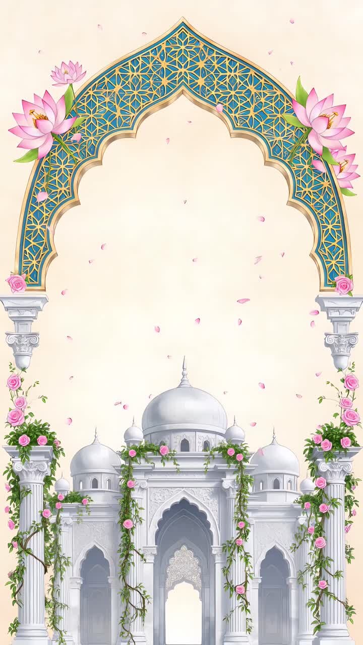 Sfondo Arco Nuziale Islamico con Loto Floreale e Padiglione Elegante 4K