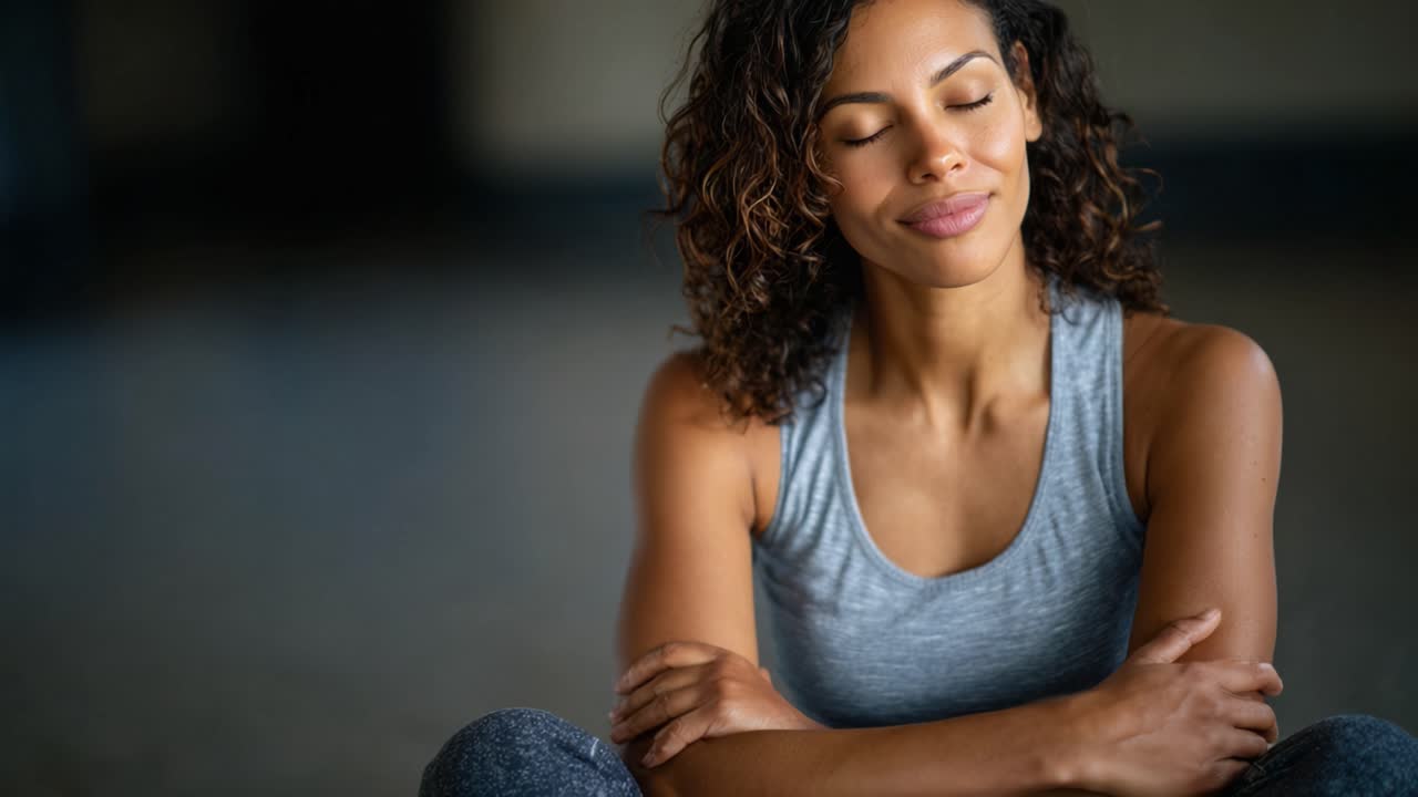 A serene woman embraces tranquility and mindfulness in reflective moments, showcasing inner peace and calmness through her serene expression and relaxed posture