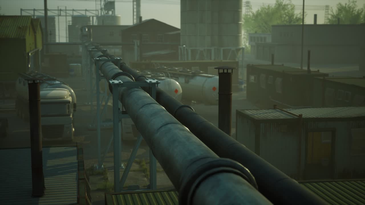 zona industrial de petróleo y gas con equipos de refinación de petróleo