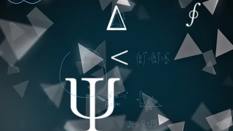 animation of triangles over mathematical equations and symbols on black background