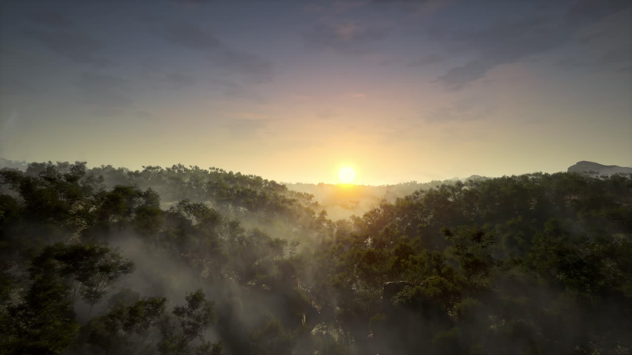 Sunrise over a Misty Mountain Valley