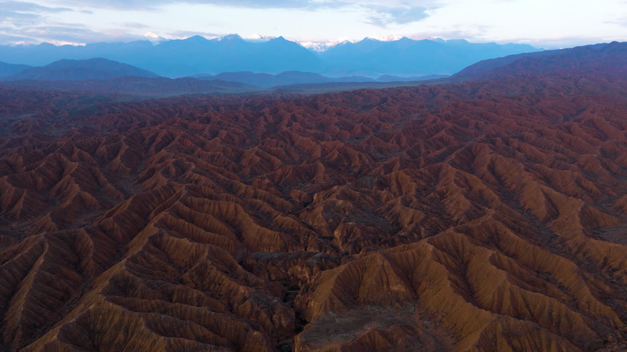 Panoramic Aerial View Of The Valley Of Forgotten Rivers At Sunrise In Kyrgyzstan. Aerial Drone Shot