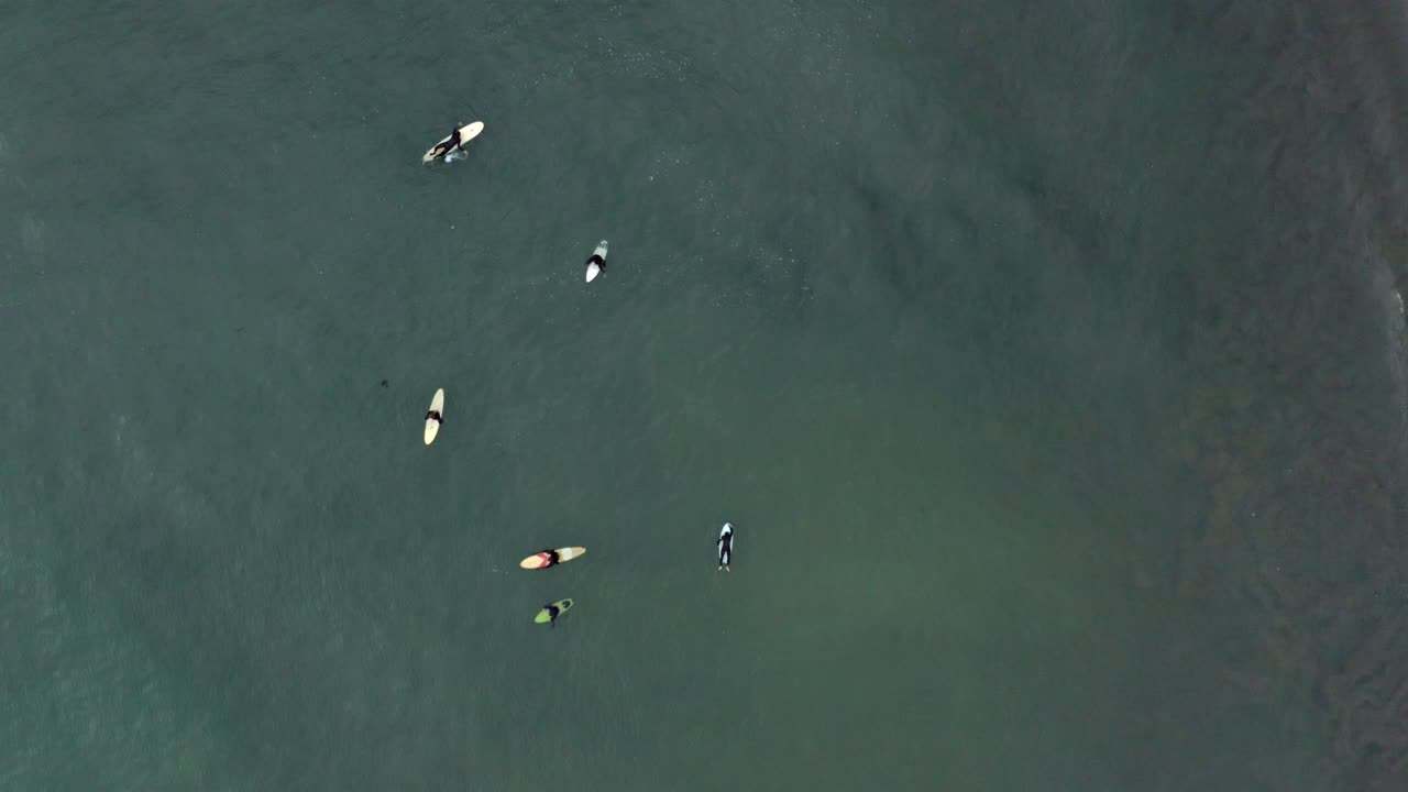 항공: 드론, 파도를 기다리는 서퍼, 안정적인 시야