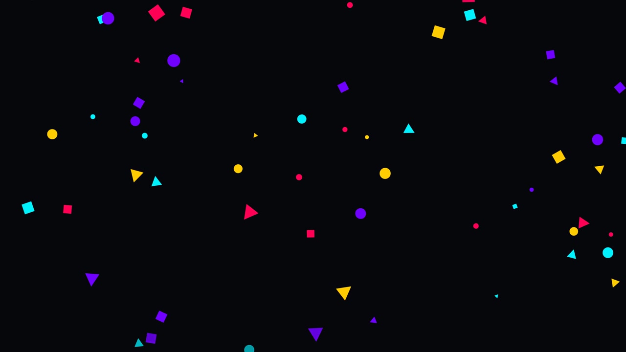 Coriandoli geometrici colorati che cadono su sfondo nero