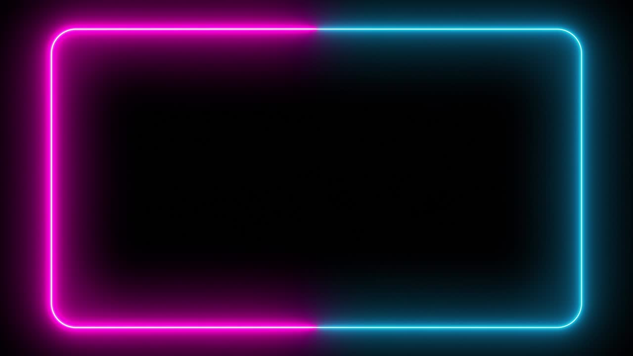 Flickering neon frame on an isolated black background. Ultraviolet modern light neon spectrum. Rectangle with rounded edges. Seamless loop laser show 3d render