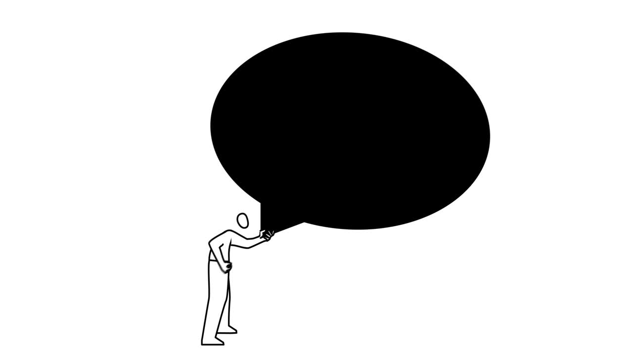 남자가 연설 풍선을 부풀어 올립니다.