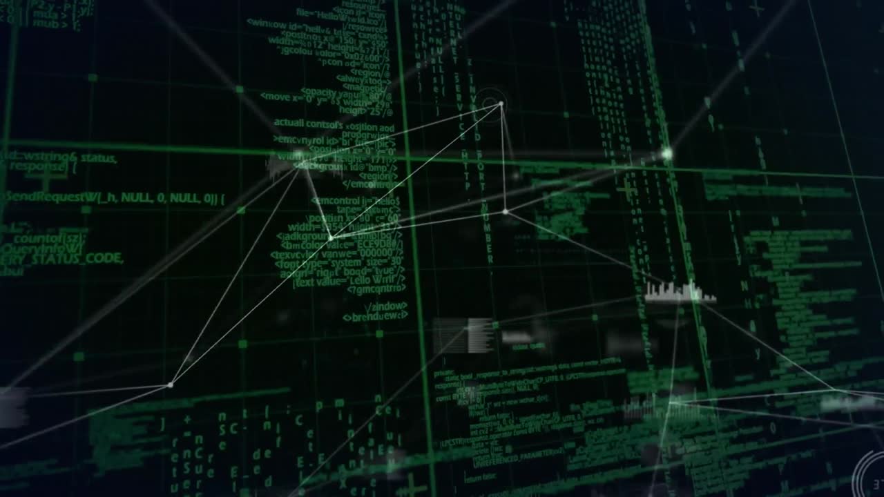 Animation of network of connections with icons over data processing