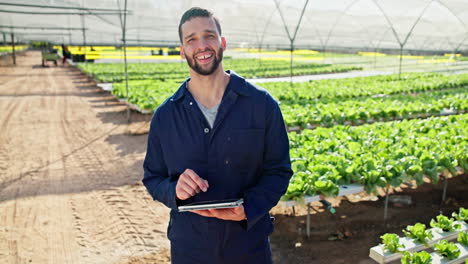 man using tablet in greenhouse