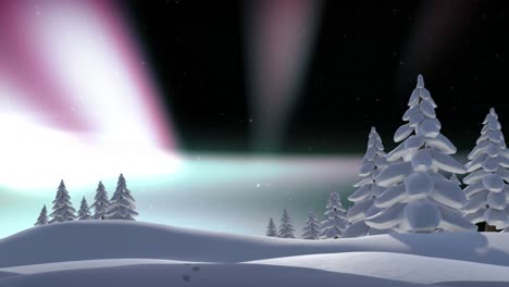 Animation-of-winter-scenery-at-christmas-over-aurora