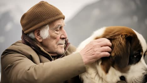 elderly man and saint bernard dog