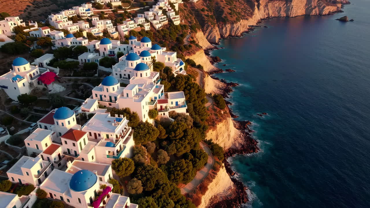 Aerial View of a Charming Greek Village by the Sea