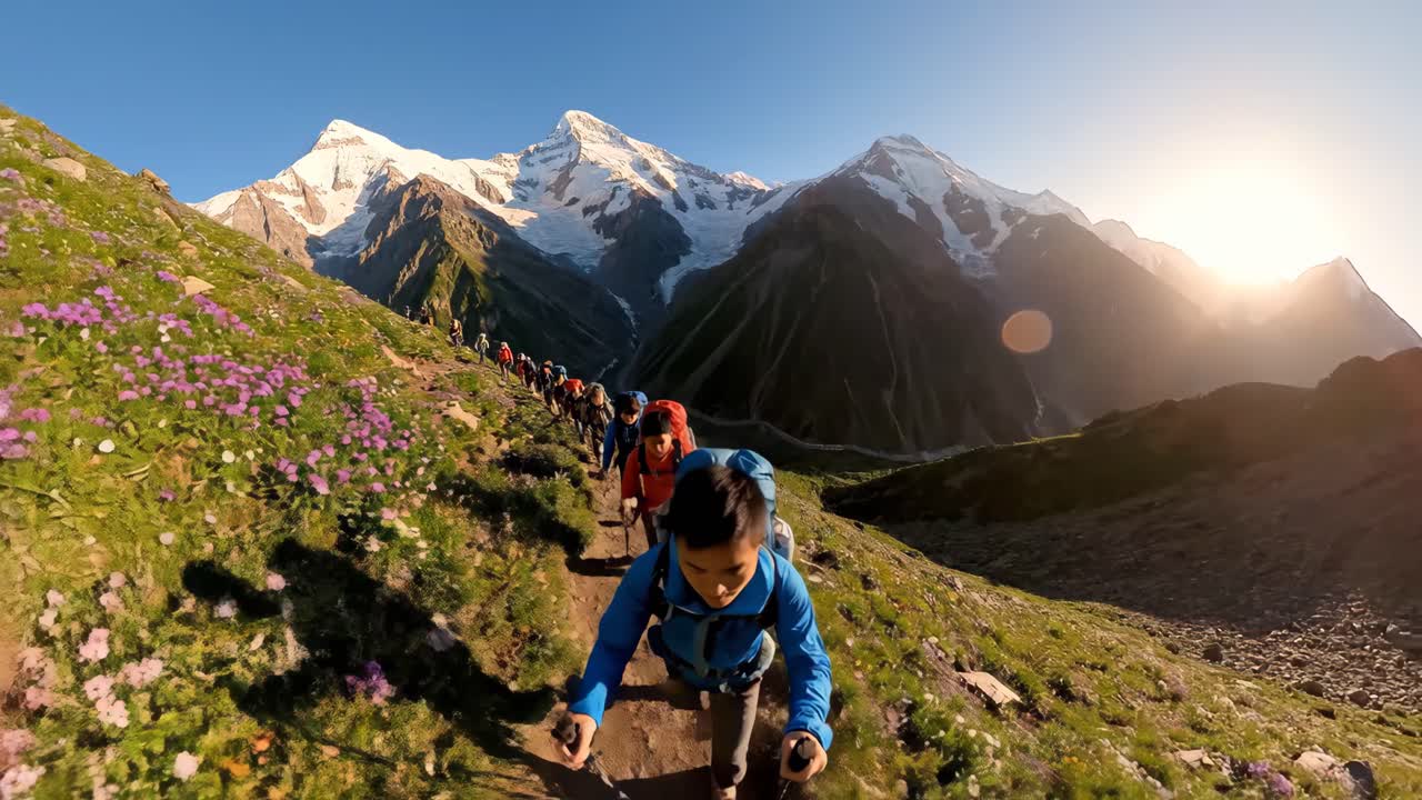 Hikers Trekking Through Mountain Landscape
