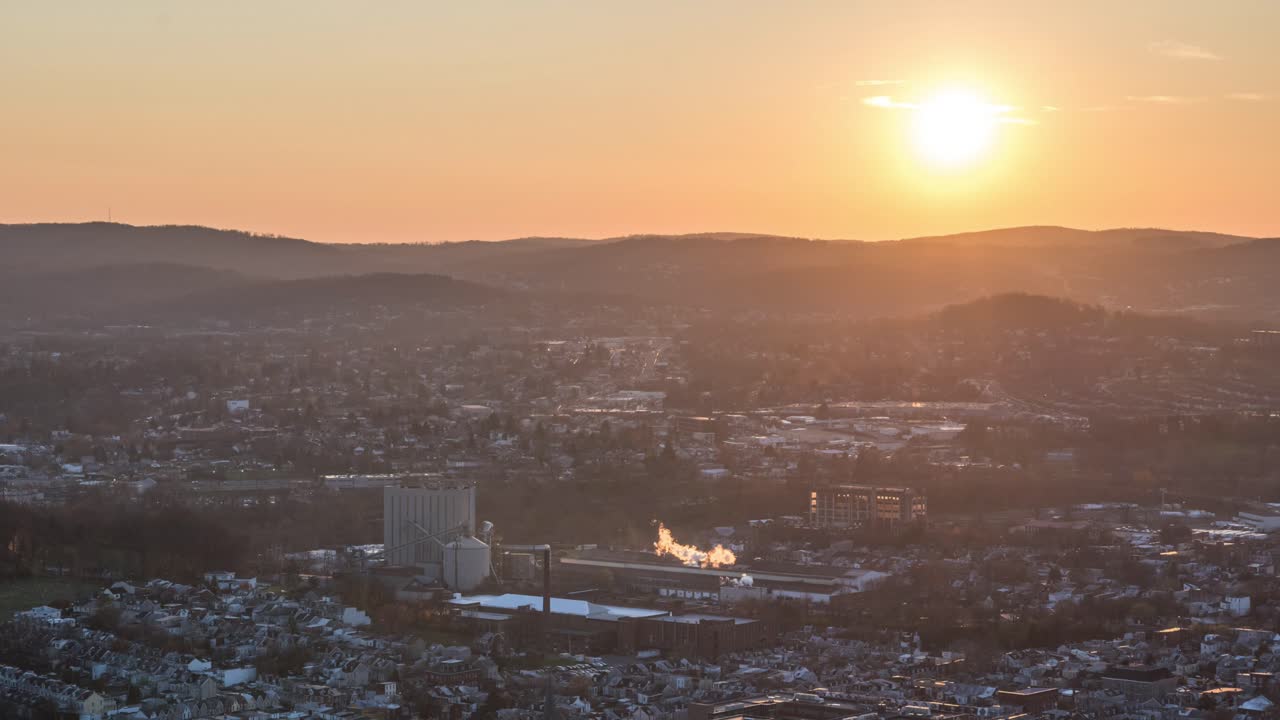 A day to twilight time-lapse video over the city of Reading, Pennsylvania