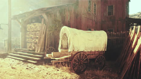 vintage western scene with covered wagon