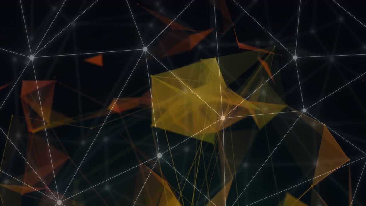 animación de una red de neón de conexiones y formas sobre un fondo negro