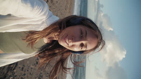 Woman Shooting Selfie on Ocean Coast